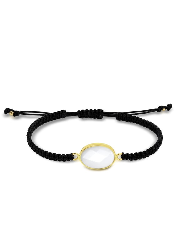 Trendy Boho Chic White Quartz Oval-Cut Stone Braided Rope Bracelet