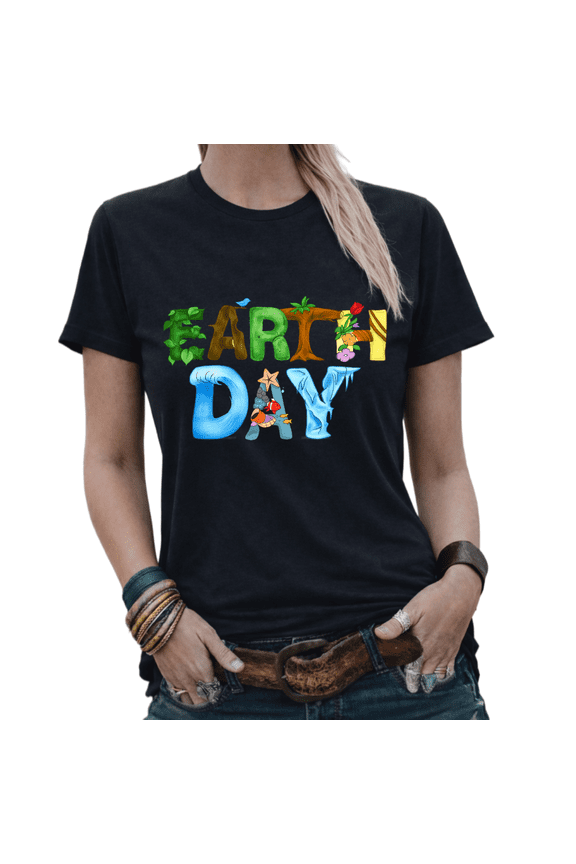 Trendy Boho Earth Day Nature Lover Graphic Tees Womans T-shirt White/Black S-5XL Tops
