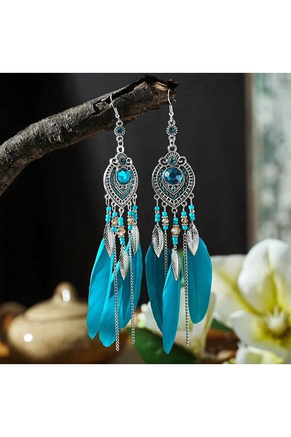 Trendy Boho Feather Long Leaf Tassel Drop Earring Geometric Earring