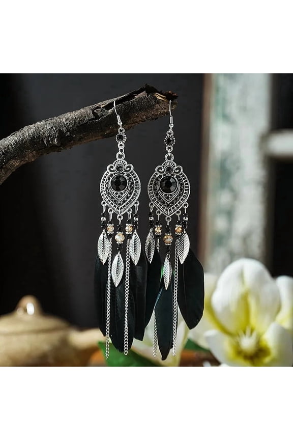 Trendy Boho Feather Long Leaf Tassel Drop Earring Geometric Earring
