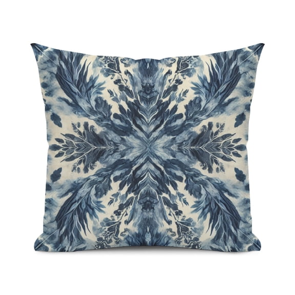 Trendy Boho Inspired Blue Tie Dye Pattern Shibori Style Print Throw Pillow Cover, 18x18