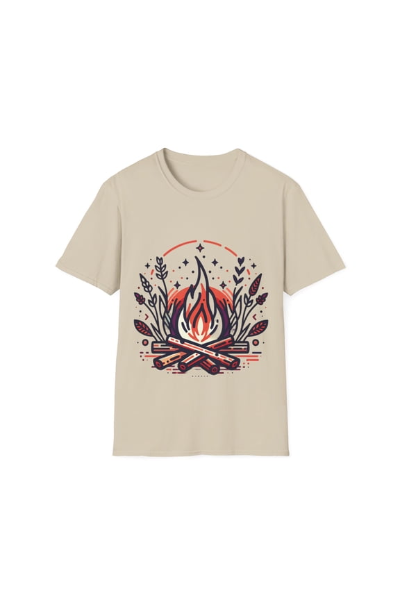 Trendy Boho T-Shirt with Bonfire Graphic - 4 Color Options Available