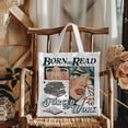 thumbnail image 1 of Trendy Book Lover Tote Bag for Girls – Born to Read Forced to Work, Retro Aesthetic Canvas Bag Gift for Readers, Reusable Bookish Tote with Comic Design for Women and Teens, 1 of 5
