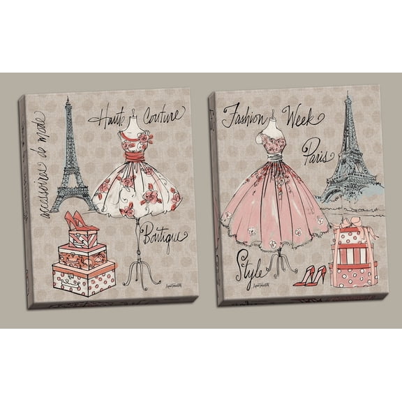 Trendy Boutique Paris Fashion Week Eiffel Tower Set by Anne Tavoletti; Two 16x20in Canvases