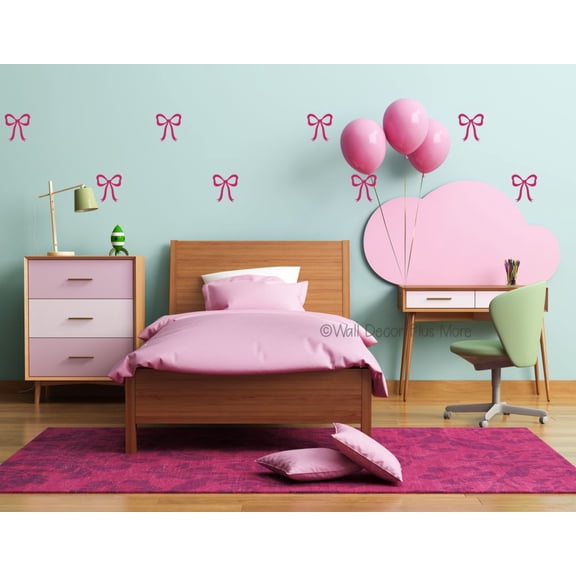 Trendy Bows & Ribbons Wall Decal Stickers – Set of 16 (8 each), 5-Inch Die-Cut Vinyl Wall Art for Girls Bedroom, Teen Room & Nursery Decor – Removable Matte Finish – Made in USA, Hot Pink