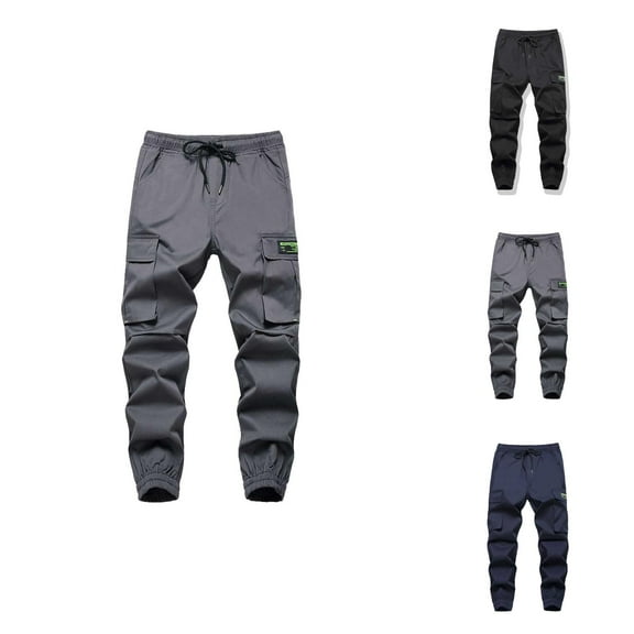 Trendy Boys' Cargo Pants Lightweight Black Long Pants For Spring And Summer Outdoor Drawstring Waist Pants For Children 7 16 Years Old
