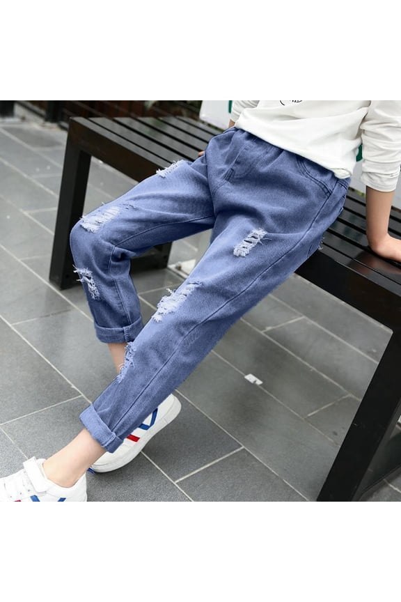 Trendy Boys Drawstring Waist Casual Wide Leg Jeans Cute Jeans for kids Girls Baby Boy Jeans 8-9 Years