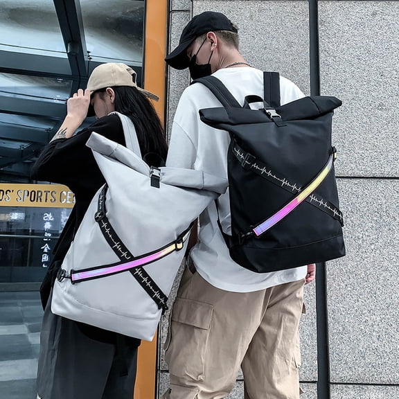 Trendy Brand Personality Backpack Men's Reflective Large Capacity,Dark Grey