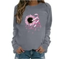 thumbnail image 1 of Trendy Breast Cancer Shirts for Women Long Sleeve Round Neck Pink Ribbon Print Tops Casual Loose Pullover Hoodie Top,Gray 2,2XL, 1 of 5