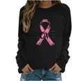thumbnail image 1 of Trendy Breast Cancer Shirts for Women Pink Ribbon Print Tops Casual Loose Raglan Long Sleeve Round Neck Pullover Hoodie Top,Black 2,2XL, 1 of 5