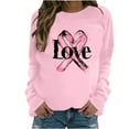 thumbnail image 1 of Trendy Breast Cancer Shirts for Women Pink Ribbon Print Tops Casual Loose Raglan Long Sleeve Round Neck Pullover Hoodie Top,Pink 1,2XL, 1 of 5