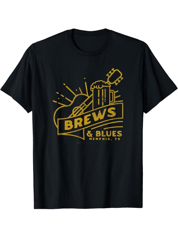 Trendy Brews & Blues, Memphis TN Guitar T-Shirt men and women can wear, black, white, gifts