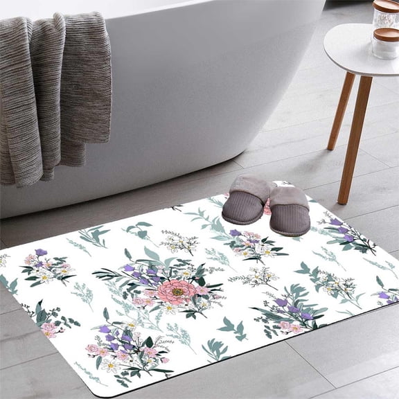 Trendy Bright Floral Pattern in The Bath Rugs 16x24 Inch Non Slip Bath Mat Quick Dry Absorbent Thin Bath Rug Fit Under Door Washable Bath Floor Rugs for Bathroom Bathtub Shower Sink,Multi 8