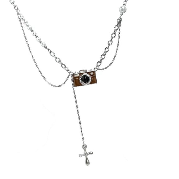 Trendy Brown Camera Pendant Necklace Adjustable Length Neckchain Fashion Choker Accessories for Parties and Gatherings