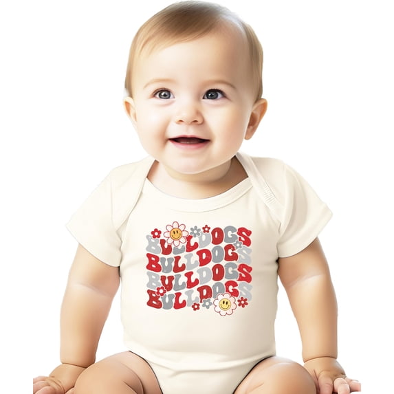 Trendy Bulldogs Sports Fan Shirt for Women, Teens & Kids Girly Red Team Pride Outfit for Baby Natural Bodysuit 12 Months