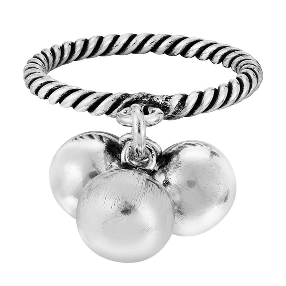 Trendy Bunch of Sphere Balls Dangle Sterling Silver Twisted Band Ring-7