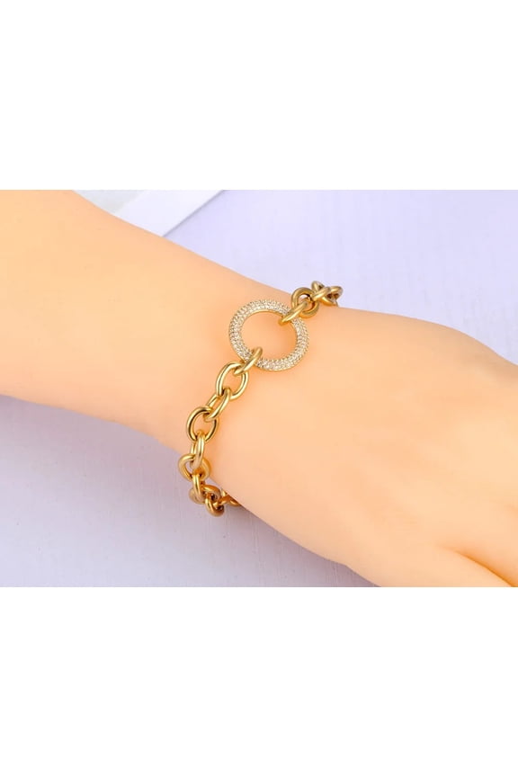 Trendy CZ Crystal Geometry Circle Charm Bracelets For Women 14K Yellow Gold Chain Bohemia Beach Bracelet