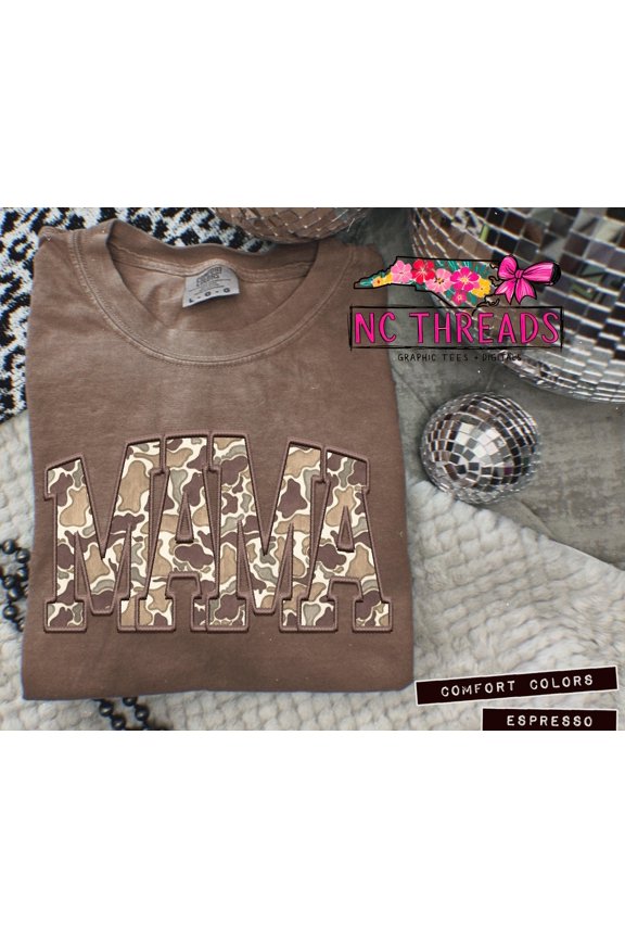Trendy Camo MAMA Comfort Colors Shirt | Cozy Espresso Brown Tee for Moms