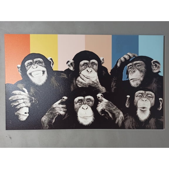 Trendy Canvas Art, Monkey Art, Animal Wall Decor, Monkeys Painting, Abstract Monkey Wise Monkeys Canvas Art, Thinking Monkey Canvas, Canvas Wall Decor - Natural Framed