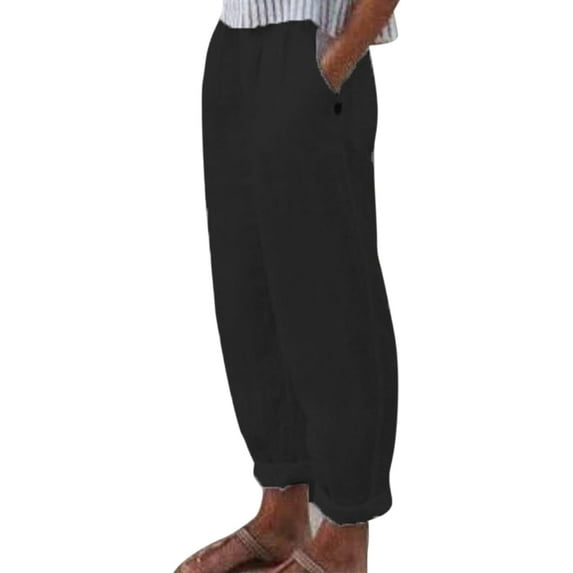 Trendy Capri Pants for Women Elastic High Waist Roll Up Comfy Tapered Pants Loose Baggy Workout Hiking Trousers with Pockets