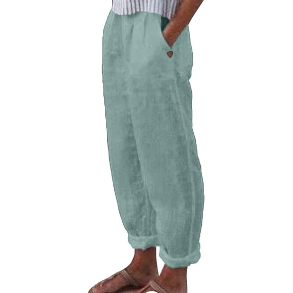 Trendy Capri Pants for Women Elastic High Waist Roll Up Comfy Tapered Pants Loose Baggy Workout Hiking Trousers with Pockets