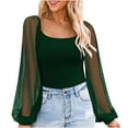 thumbnail image 1 of Trendy Casual Going Out Tops for Women Summer Sheer Mesh Lace Long Sleeve Shirts Solid Color Plain T-shirts Blouse, 1 of 6
