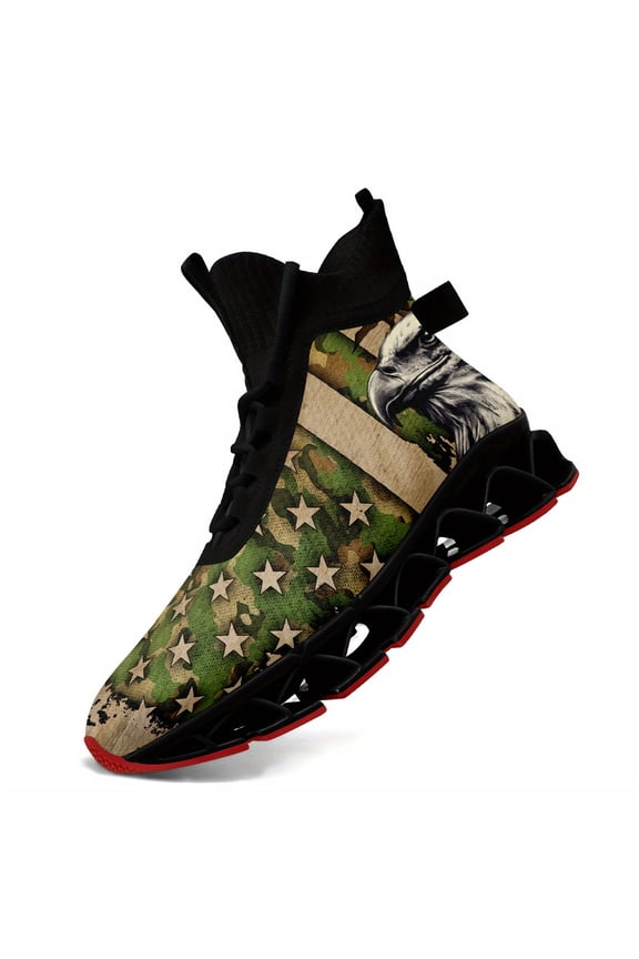 Trendy Casual Sports Sneakers for Men Featuring a Distinctive Eagle And Camouflage Pattern, Designed for Comfort And Breathability, Ideal for Running, Walking, Outdoor Activities, And Daily Use