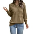 thumbnail image 1 of Trendy Casual Sweatshirt for Women V Neck Button up Loose Henley Shirt Ribbed Patchwork Pullover Tops with Pockets, 1 of 7