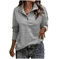 thumbnail image 1 of Trendy Casual Sweatshirt for Women V Neck Button up Loose Henley Shirt Ribbed Patchwork Pullover Tops with Pockets, 1 of 7