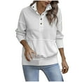 thumbnail image 1 of Trendy Casual Sweatshirt for Women V Neck Button up Loose Henley Shirt Ribbed Patchwork Pullover Tops with Pockets, 1 of 8
