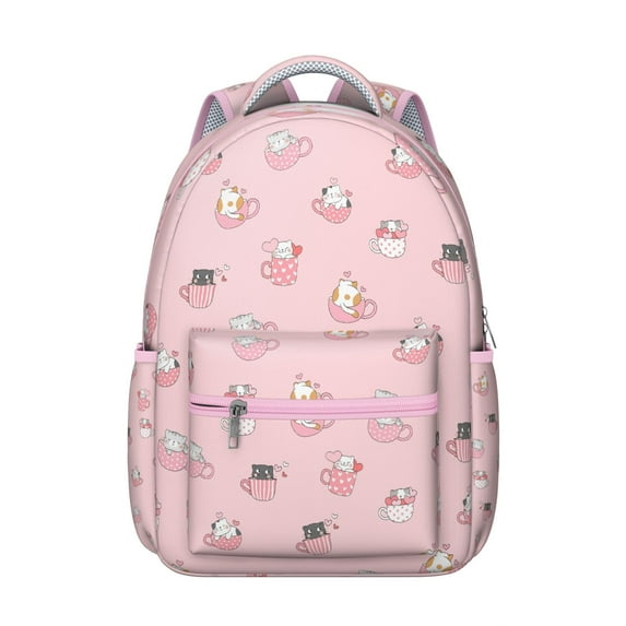 Trendy Cat Design Backpack for Women & Girls - Spacious Waterproof Bookbag for Work & School - Stylish Floral Print