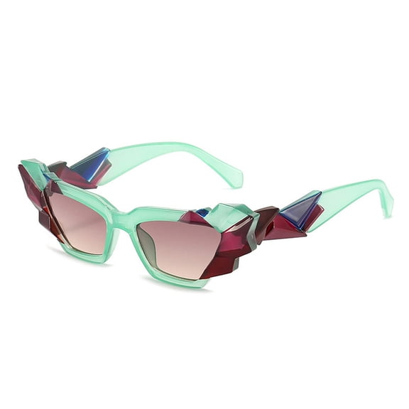 Trendy Cat Eye Sunglasses for Women - Translucent Green Frame with 3D Geometric Accents, UV400 Protection for Daily & Vacation