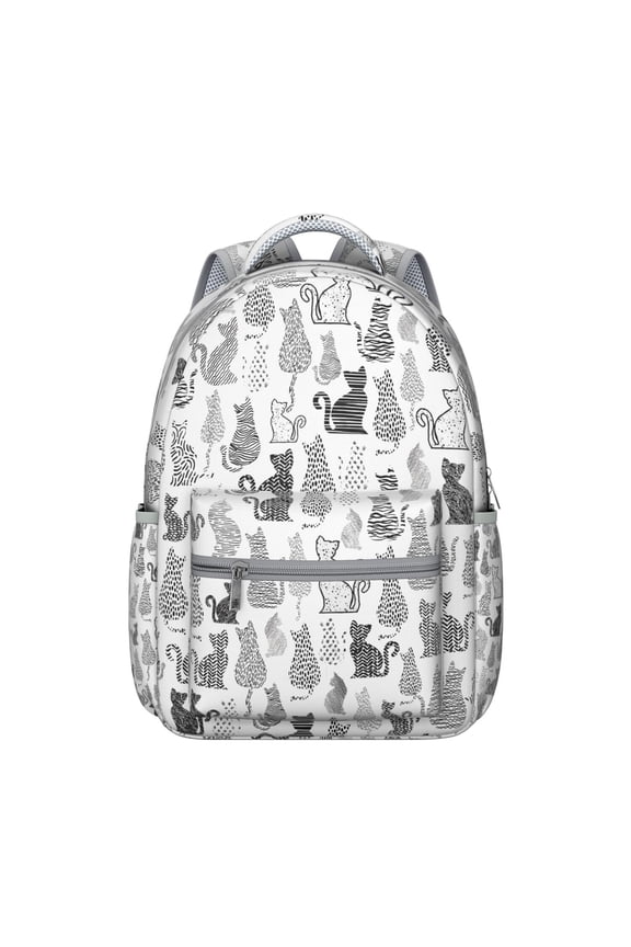 Trendy Cat Themed Backpack for Women & Teens - Waterproof School Bag for Work & Travel - Lightweight Laptop Backpack with Organizer Pockets - Adorable Floral Cat Design