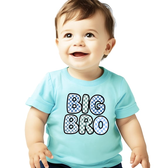 Trendy Checkered Big Bro Shirt for Boys New Big Brother Sibling T-Shirt Chill Shirt Youth Medium