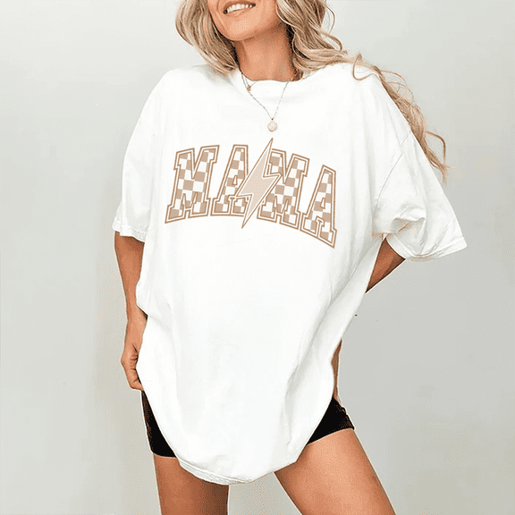 Trendy Checkered Mama Lightning Bolt Graphic Tee