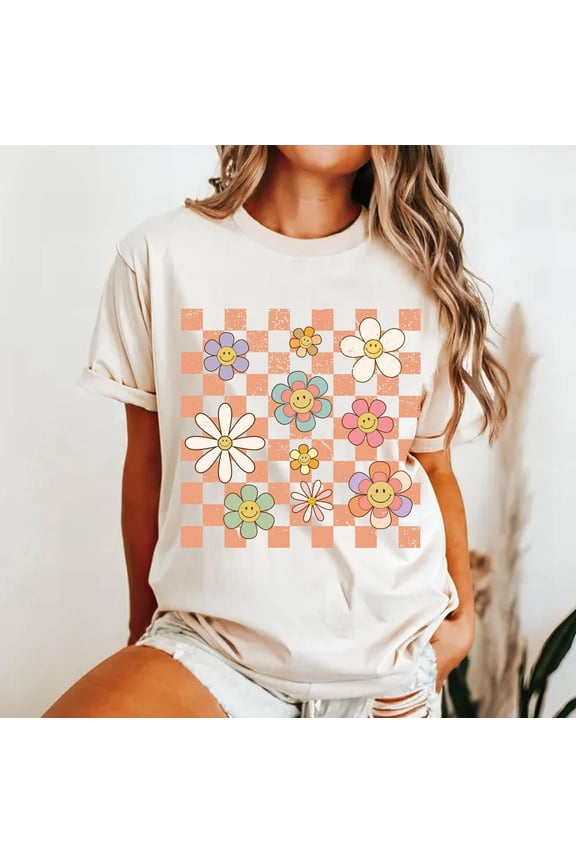Trendy Checkered Smiley Face Happy Smile T-Shirt All Size S-5XL