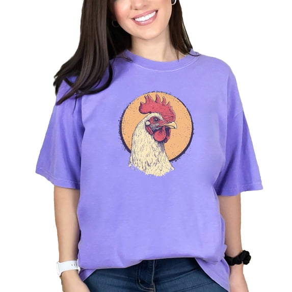 Trendy Chicken Print T-Shirt, Unique Animal Graphic Tee, Cool Hen Art Design Shirt, Funny Poultry Lover Gift, Farmhouse Style Clothing, Violet Comfort Colors T-Shirt, Large