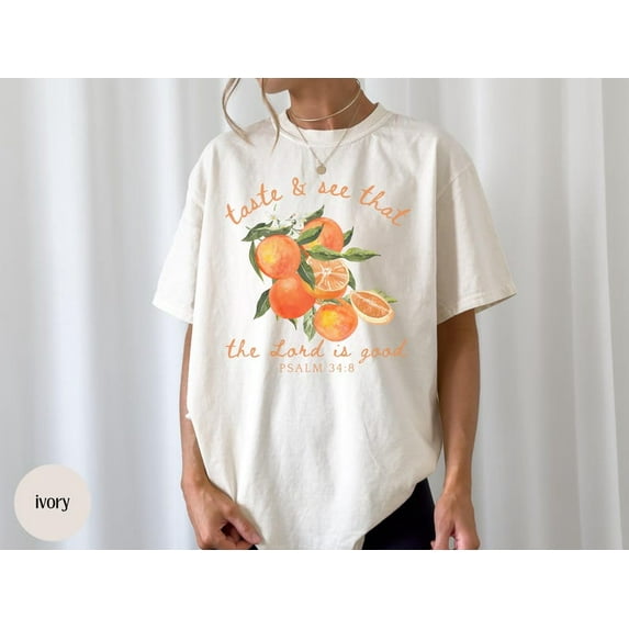 Trendy Christian Orange Fruit Tshirt, Bible Verse Shirt, Preppy Oversized Beach Tee, Trendy Citrus Farmer's Market Jesus Faith Apparel