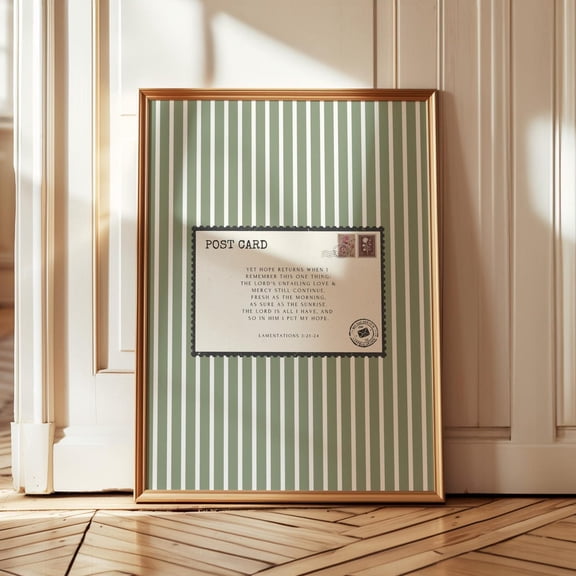 Trendy Christian Wall Art Olive Green Poster, Vintage Striped Postcard, Lamentations Wall Art, Apartment Decor, Nursery, Above Bed Art UNFRAMED Poster, Wall Art for Decor, Present, 8x12