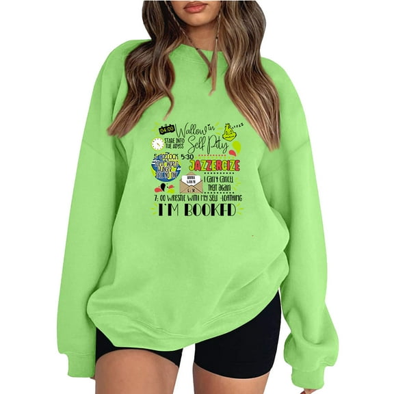 Trendy Christmas Sweatshirt Women Funny Christmas Tree Xmas Cute Graphic Long Sleeve Pullover Fluorescent Green Medium