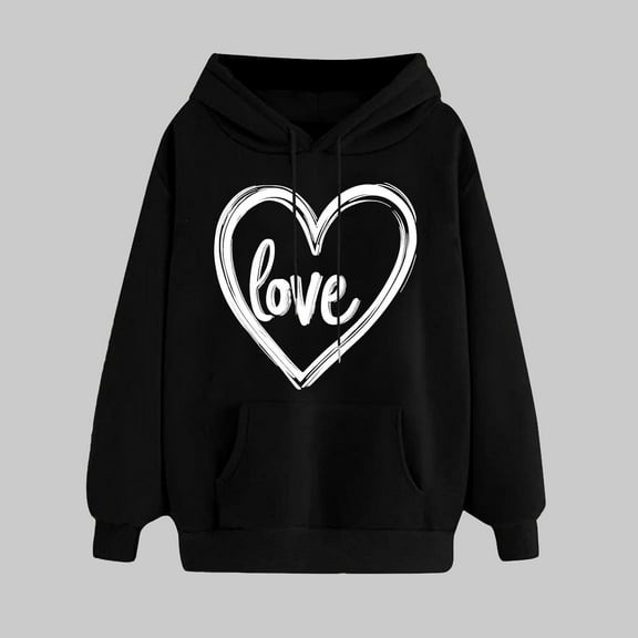 Trendy Clothes Womens Fashion Ndbuld Women's Print Winter Hoodie Pullover Tops Long Sleeved Comfortable Sweatshirt Rollbacks,Black,L
