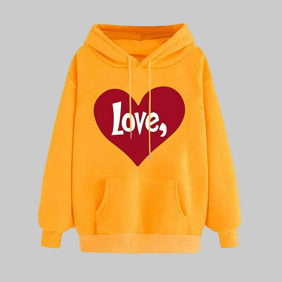 Trendy Clothes Womens Fashion Ndbuld Women's Print Winter Hoodie Pullover Tops Long Sleeved Comfortable Sweatshirt ,Yellow,XL