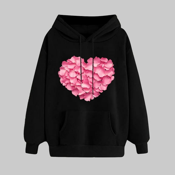 Trendy Clothes Womens Fashion Ndbuld Women's Print Winter Hoodie Pullover Tops Long Sleeved Comfortable Sweatshirt ,Black,M