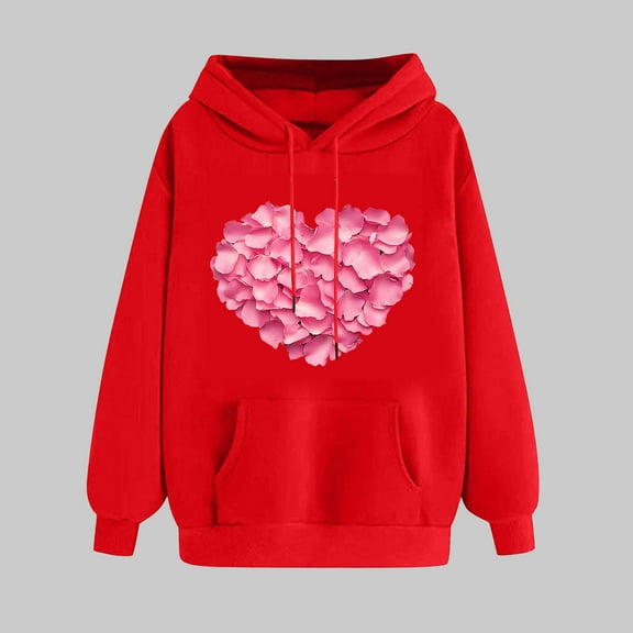 Trendy Clothes Womens Fashion Ndbuld Women's Print Winter Hoodie Pullover Tops Long Sleeved Comfortable Sweatshirt ,Red,L