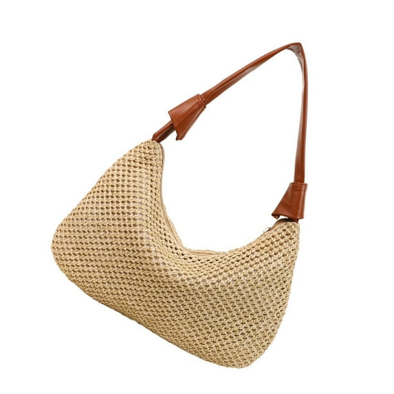 Trendy Color blocking Straw Handbag Casual Top Handle Purse Lightweight And Spacious Handbag For Vacation