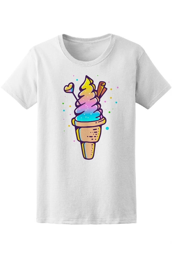Trendy Colorful Ice Cream Cone T-Shirt Women -Image by Shutterstock, Female Medium
