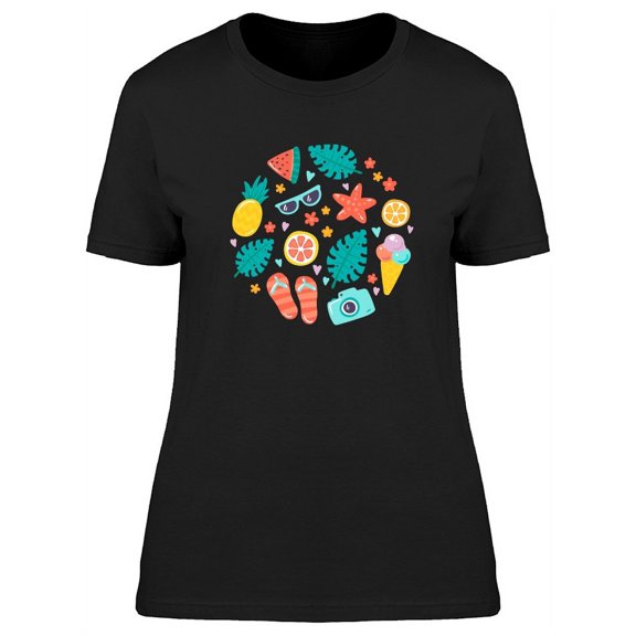 Trendy Colorful Summer Doodles T-Shirt Women -Image by Shutterstock, Female Small