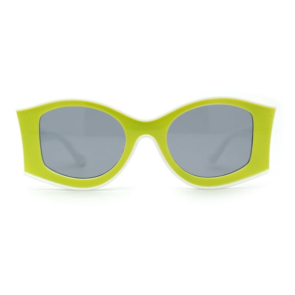 Trendy Concave Mod White Rounded Rectangle Chic Sunglasses White Green Black