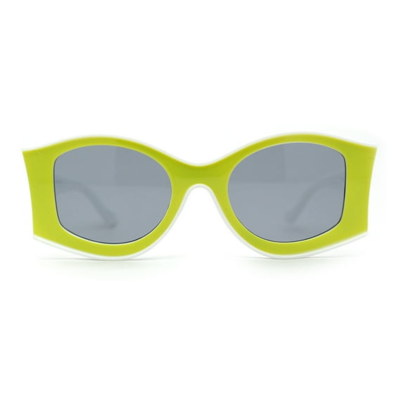 Trendy Concave Mod White Rounded Rectangle Chic Sunglasses White Green Black