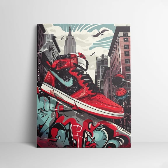 Trendy Cool Banksy Graffiti Pop Sneaker Shoe Canvas Wall Art Gym Sports Decor Poster For Living Room Bedroom Home Office Artwork Gift 12X16 Inch Unframed